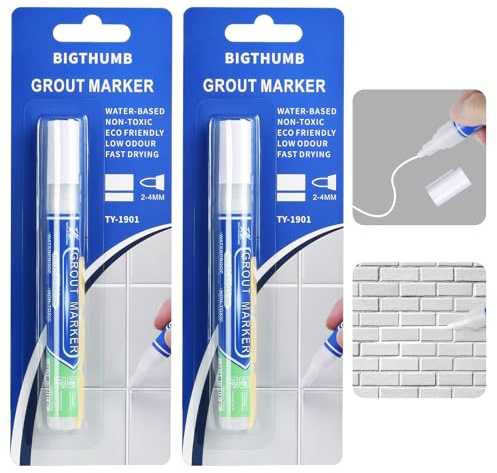 Flintronic 2PCS Grout Pen, White Tile Paint Marker, Tile Grout Reviver Pens, Tile Grout Colorant and Sealer for Restoring Bathrooms Kitchen Wall Floor Tile