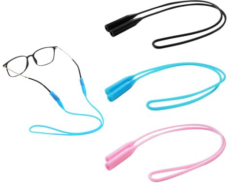 HDGSAFD Juego de 3 Bandas Elásticas para Gafas Deportivas - Correas Ajustables de Silicona para Hombre - Negro, Azul Claro, Rosa