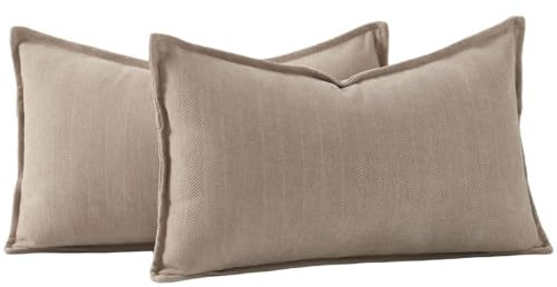 Madizz 2er Set Schlicht Chenille Kissenbezügen Weiche dekorative Kissenbezüge für Sofa Schlafzimmer Kissenhülle Kamel 30x50 cm Rechteckig