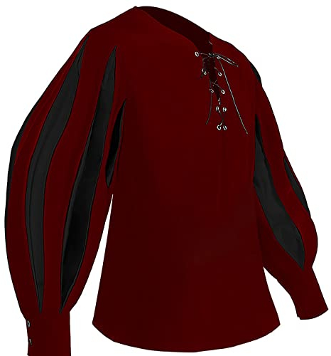 Leinenhemd Herren Mittelalter Traditioneller Freizeithemd Gothic für Mittelalter, Wikinger, Hippie Vintage mitteralterhemd Universal Fit Schnürung Hemd Retro Style mit Schnürung Steampunk