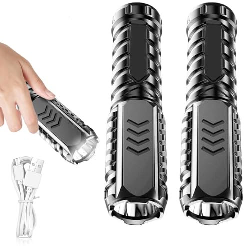 GOMETY 2 Stück Taschenlampe LED 1000 Lumen, Extrem Hell USB Aufladbar Klein Taschenlampe mit 4 Lichtmod IPX7 Wasserdicht Tragbar Taschenlampen für Outdoor Camping Notfälle Wandern