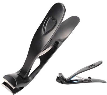 Coupe ongles en acier inoxydable pour ongles épais, coupe-ongles à grande ouverture, coupe-ongles à angle réglable, coupe-ongles à long manche pour femmes et hommes (Noir)