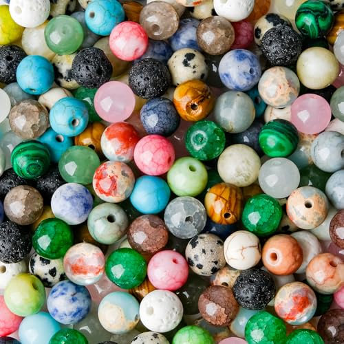 ARTREE 50 Stück 8mm Perlen für Armbänder Mehrfarbig Perlen zum Auffädeln mit Loch, Lose Synthetische Edelstein Perlen zum Basteln Glasperlen Erwachsene für Armbänder Halsketten Schmuck Machen
