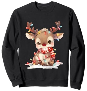Kleines Rentier Rudolf mit Schal und Lichterkette Sweatshirt