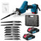 Ankishi Blue Reciprocating Saw with 8 Saw Blades, DC 21V Cordless Reciprocating Saw with 2x2000mAh Battery, 0-4000 RPM Variable Speed Electric Saw for Wood, Plastic and Metal Cutting