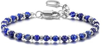 JSDDE Lapislazuli Perlenarmband Natürliche Edelstein Armband Energietherapie Armband für Herren Männer Glücksarmband Talisman Glückbringer Geschenk
