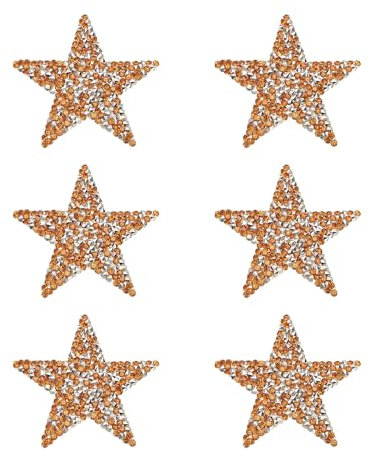PATIKIL Iron on Star Patches, 6pcs Adhesive Applique Stars Silver Rhinestone Glitter Crystal Stickers Patch Fabric Embellishments for DIY Crafts Clothing Jeans Repair, Orange 6cm