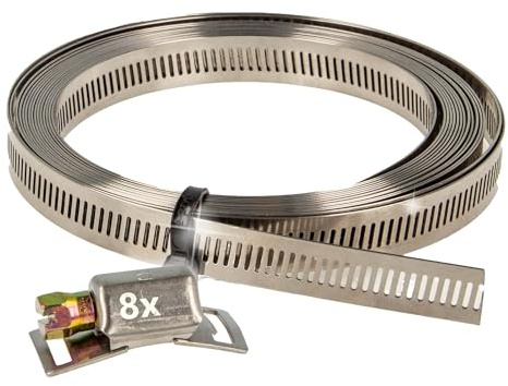 tecuro Endlosband - Schlauchschellen - Set: Band 5 m x 14 mm, Chromstahl W2, inkl. 8 x Gehäuse