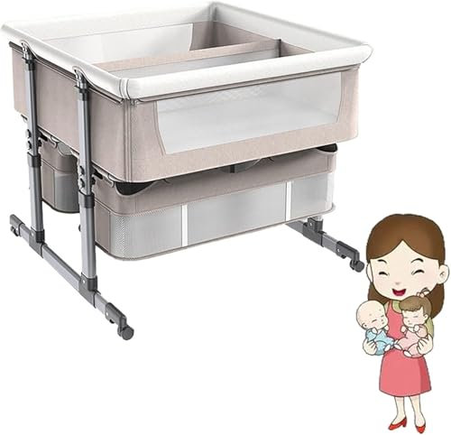 ZXSYYDS Stubenbett Als Beistellbett Für Zwillinge – Abnehmbarer Stoffbezug, Faltbares Reisebett, Ideales Beistellbett Für Bequemes Schlafen – Babybett,Khaki