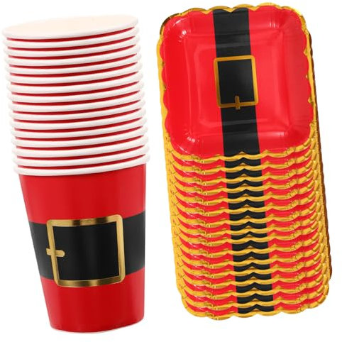 ANDRESLAD 1 Set Di Carta Da Stampa Per Cupcake Natalizi Stoviglie In Carta Piatto Natalizio Piatti Di Oro Rosso