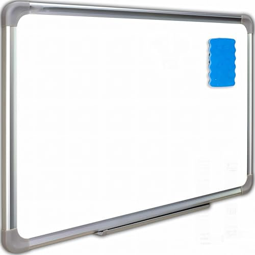 Retoo Magnetisches Whiteboard 60x45 cm mit 3 magnete, 2 Schwarz Marker und Trocken Abwischbar, mit stabilem Aluminiumrahmen und Zubehörschale, für Büro Schule Haushalt, Magnettafel, inklusive Gabboard