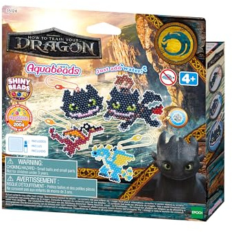 Aquabeads - 35124 Dragons Schlüsselanhänger Bastelset, Wasserperlen Bastelset mit Hicks, Ohnezahn, für Kinder ab 4 Jahren, kindersicher, kein Bügeln oder Kleben erforderlich