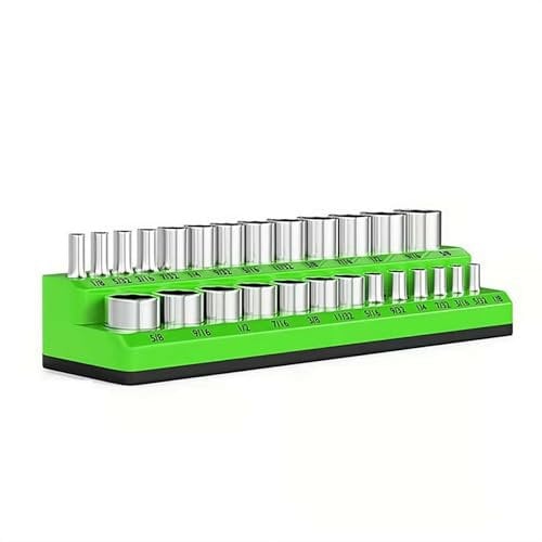 Magnetic Socket Organizer Set, 3 Piece Socket Holder Kit, 1/2-inch, 3/8-inch, 1/4-inch Drive Magnetic Socket Holder, Holds 199 Metric Sockets, Standard Size and Deep Size (1/4 Green inch system)
