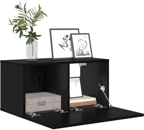 vidaXL TV Cabinet Set Black 60 x 30 x 30 cm Engineered Wood, Modern Living Room, Rectangular Storage Unit, Tv Cabinet, Compact Media Center, Engineered Wood Furniture, Wall Shelves