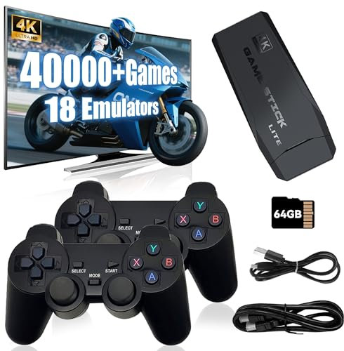 M8 Consola de Juegos Retro Game Stick 64G,40000+ Juegos,18 emuladores,4K HDMI Consola de Juegos Portátil para TV con Controladores inalámbricos 2.4G,Regalo para Navidad,Adulto,Consola de Videojuegos