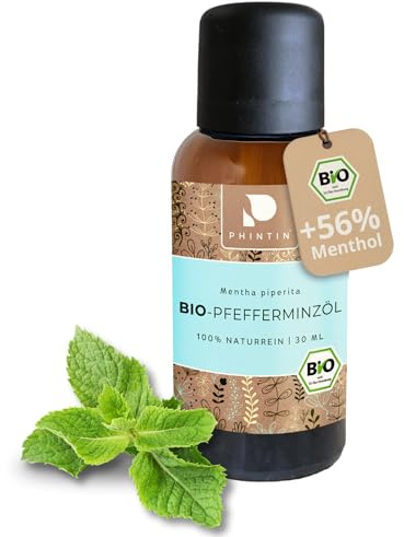 PHINTIN BIO Pfefferminzöl | 100% NATURREIN | 30 ml Peppermint Oil für Diffuser & zum Einnehmen | Minzöl ätherisches Öl | Lebensmittelqualität | Intensiv Frisch & Belebend