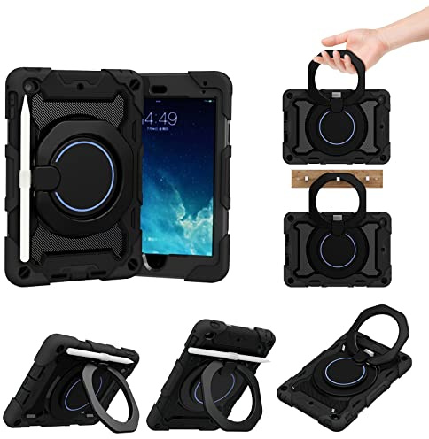 ADVDJBV Couverture de Tablette Case d'enfants Compatible with iPad Mini 4 / Mini 5 (2015/2019), 360 ° Handle Stand Case de Support Accueil Tablette(Svart)