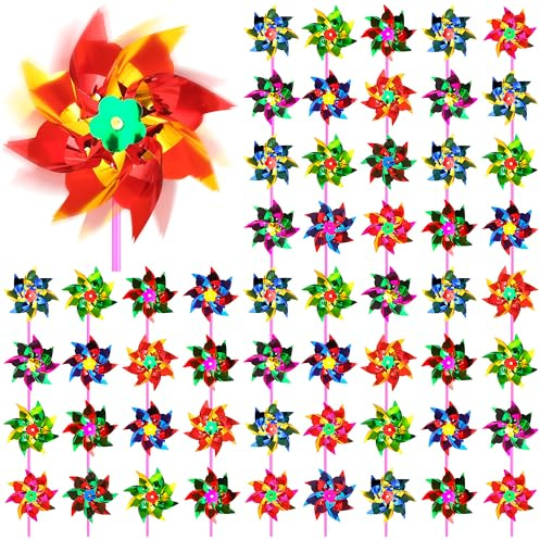 Vivantia 100 Pcs Reflective Windmills Plastic Outdoor Wind Spinners Bulk Colorful Pinwheels for Garden Yard Farm & Party Decor