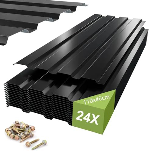 24x Trapezblech 110x46cm (11,88m²) verzinkt & rostfrei – Profilblech Dachblech Wellblech für Carport, Garage, Gartenhaus – inkl. 200 Schrauben – Anthrazit/Schwarz, wetterfest & langlebig