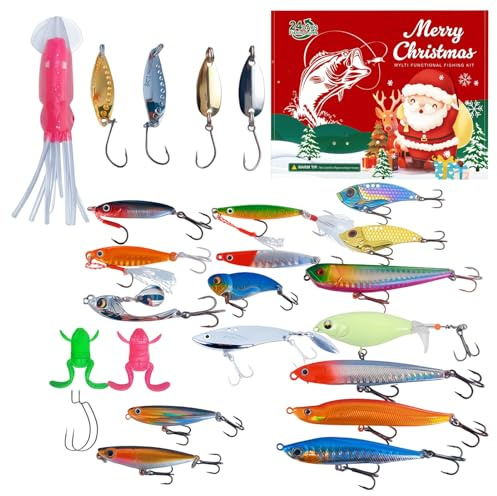 Yuemeuy Calendario de Adviento de Navidad - Kit de Adviento 2025 24 Días,Equipo de Calendario Cuenta Atrás para Navidad - para Hombres Entusiastas Principiantes Agua Dulce Agua Salada