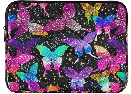 Puffy Laptop Sleeve Neon Butterflies Black Laptop Cases Portable Pouch Universal Womens Computer Cover Travel for Computer Air Sleeve 13 Inch Medium