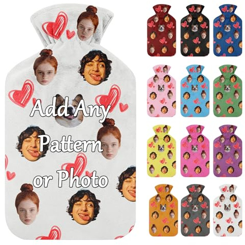 Personalised Hot Water Bottle with Plush Cover, Custom Hot Water Bottle with Face, Personalised Embroidered Name Hot-Water Bag, Relieves Body Aches & Pains, Unique Cosy Nights & Gifts (Style1)