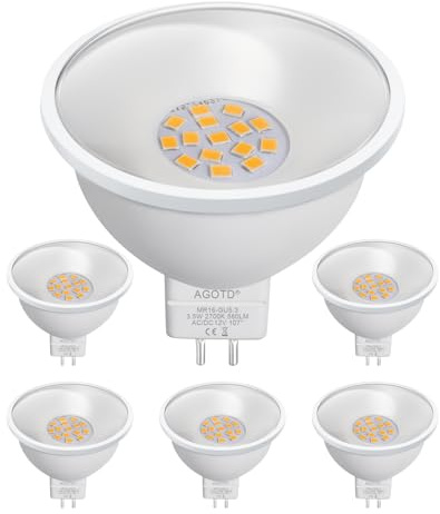 AGOTD 12V GU5.3 Led 3.5W, 35 Watt ersetzt, 2700K Warmweiß 107° Abstrahlwinkel LED Spot MR16, 580Lm AC/DC 12V LED Leuchtmittel, Nicht dimmbar, 6 Stück