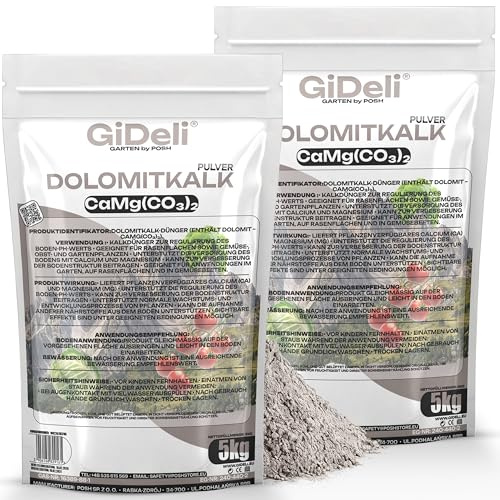 GiDeli Dolomitkalk 2 x 5 kg - Rasenkalk & Gartenkalk - Calcium Magnesium | Passende Menge für den Hausgarten, hebt den pH-Wert, feines trockenes Pulver, für Rasen und Gemüse