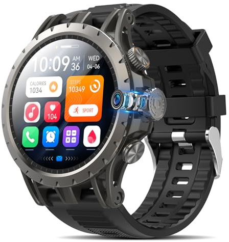 2026 Smartwatch Uomo(4G SIM+WiFi+GPS+180°Camera), 1,43''AMOLED Activity Tracker con 3GB RAM + 32GB ROM Videochiamate Cardiofrequenzimetro 750mAh con slot per scheda SIM Supporta chiamate,SMS e app