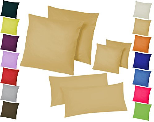 Home-Impression Doppelpack / 2er Set Microfaser Kissenhüllen/Kissenbezüge - Wohndekoration in schlichtem Uni Design mit Reißverschluss und in 3 Größen (80 x 80 cm, Beige)