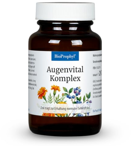 BioProphyl® Augenvital Komplex mit natürlichen Augenvitalstoffen wie Beta Carotin, Lycopin, Zeaxanthin und Lutein ergänzt mit Zink und Selen - 60 pflanzliche Kapseln als Monatsration