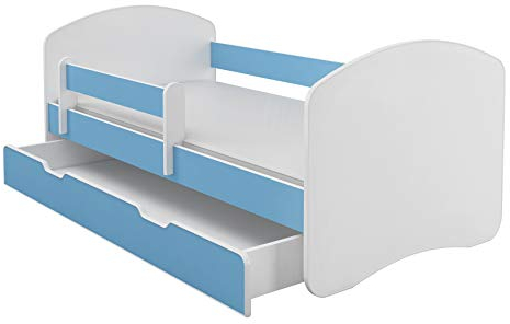 Kinderbett Jugendbett mit einer Schublade und Matratze Weiß ACMA II (180x80 cm + Schublade, Blau)