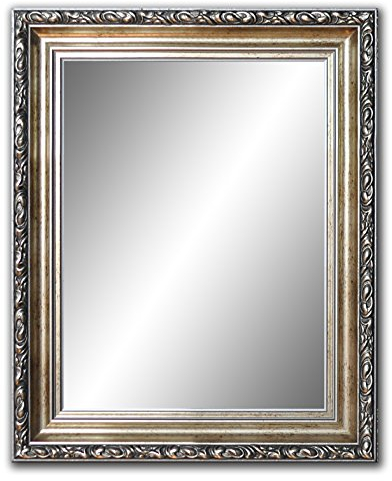 50 cm x 40 cm, Spiegel mit Rahmen, Badezimmerspiegel Antik, Alte Spiegel, Handgefertigte, Stabiler Rückwand, Rahmenleiste: 60 mm breit und 45 mm hoch, Rahmen Farbe: Gold- Silber