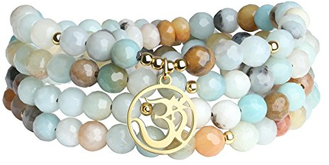 COAI Geschenkideen Unisex 108 Vielfärbiger Amazonit mit OM-Anhänger Buddhistische Gebetsarmband Glücksarmband Halskette