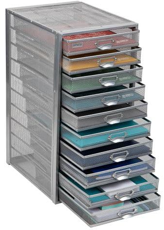 Mind Reader Mesh 10 Cabinet, Metal Drawers, File, Utility, Office Storage, Heavy Duty Multi-Purpose Cart, Silver