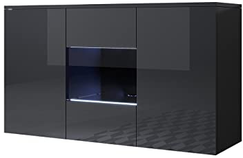 MB Muebles Bonitos, Aparador Mueble TV Colgante Luke A2 para Salón o Comedor Moderno con Luz LED, Melamina Brillo, Color Negro, 120 x 70 x 40 cm