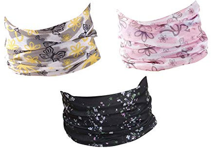 Hilltop 3er Set Motorrad Multifunktionstuch, Schlauchtuch, Halstuch, Sporttuch in den neuesten Designs, 3er Set/Farben:Flower Power