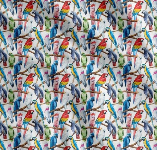 Soimoi Weib Baumwolle Batist Stoff Zweig & bunter Papagei Vogel Stoff drucken 1 Meter 42 Zoll breit