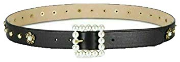 Steve Madden Imitation Pearl Embellished Belt Black Size Medium -$38 -NWT
