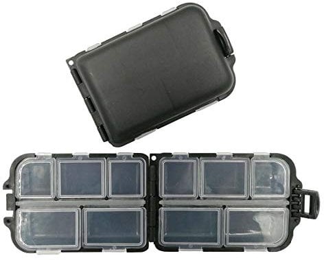 2x Small Hard Fishing Tackle Box Portable Case Hooks Lure Baits Storage Box Containers For Storing Swivels Jigs Hooks Sinker,10 Compartments (Black)