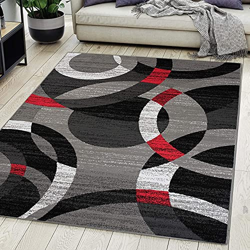 Carpeto Groß Teppich Wohnzimmer 200x300cm Rot Anthrazit Geometrisch Weich | Teppich für Schlafzimmer Büro Esszimmer Pflegeleicht Fußbodenheizungsgeeignet Reinigungsmittelbeständig Kurzflor Synthetisch