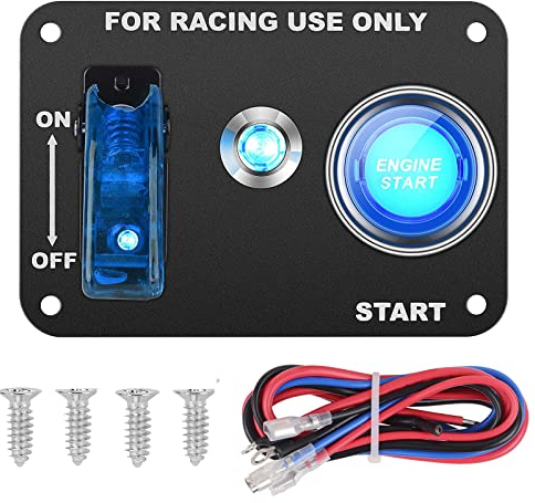 DC12V 20A / 50A Universal auto schalttafel für rennwagen Zündschalter + kippschalter startknopf mit kontrollleuchte (Blau)