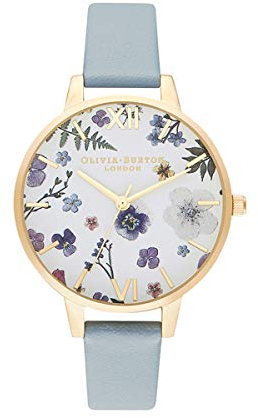 Olivia Burton Analog Quarzuhr für Damen mit Hellblaues (Chalk Blue) Veganes Lederarmband - OB16AR08