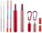 RZJZGZ 2 Pack Telescopic Reusable Straw, Collapsible Stainless Steel Straws, Portable Metal Drinking Straws with Aluminum Key-Ring Case & Cleaning Brush for Travel, Home, Work (Red and Rose Gold)
