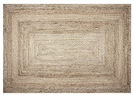 Natürlicher Jute-Teppich 244 x 152 cm rechteckig handgefertigt geflochten großer biofreundlicher und wendbarer Boho-Teppich für die Inneneinrichtung Wohnzimmer Schlafzimmer