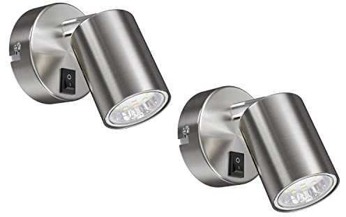 ledscom.de 2 Stück Wandspot WAIKA, einflammig, mit Schalter, GU10, chrom matt, inkl. GU10 LED Lampe (weiß, 2,076W, 206lm, 110°)
