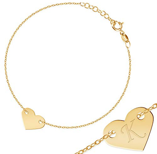 Maverton Initial Damen Armband - Herz mit Buchstaben + personalisierte Geschenkbox mit Gravur - ID Herz Armband für Frauen - Länge: 16-19 cm - 14 Karat oder 925 Silber vergoldet