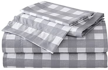 Eddie Bauer Bettwäsche-Set, Baumwollperkal, knackig und kühl, stilvolle Wohnkultur, Kingsize, Seehaus, kariert, grau/weiß