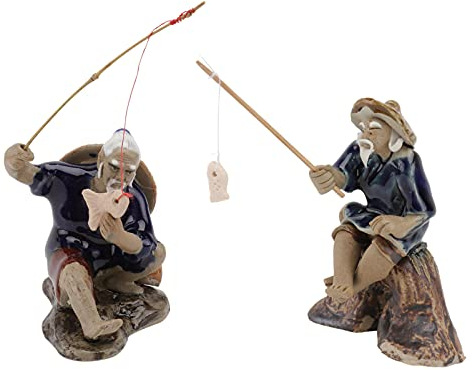 UPKOCH 2pièces Figurines De Pêcheur pour Décoration Aquarium Jardin Ornements Artistiques pour Écosystèmes Aquatiques Et Paysages Extérieurs