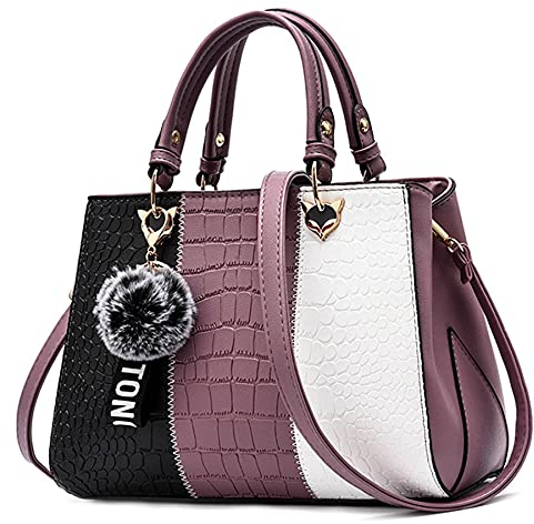 VARLIVOO Damen Handtasche Schultertasche Frauen Umhängetasche Taschen Wasserdicht Krokodilmuster PU Leder Henkeltaschen Lila